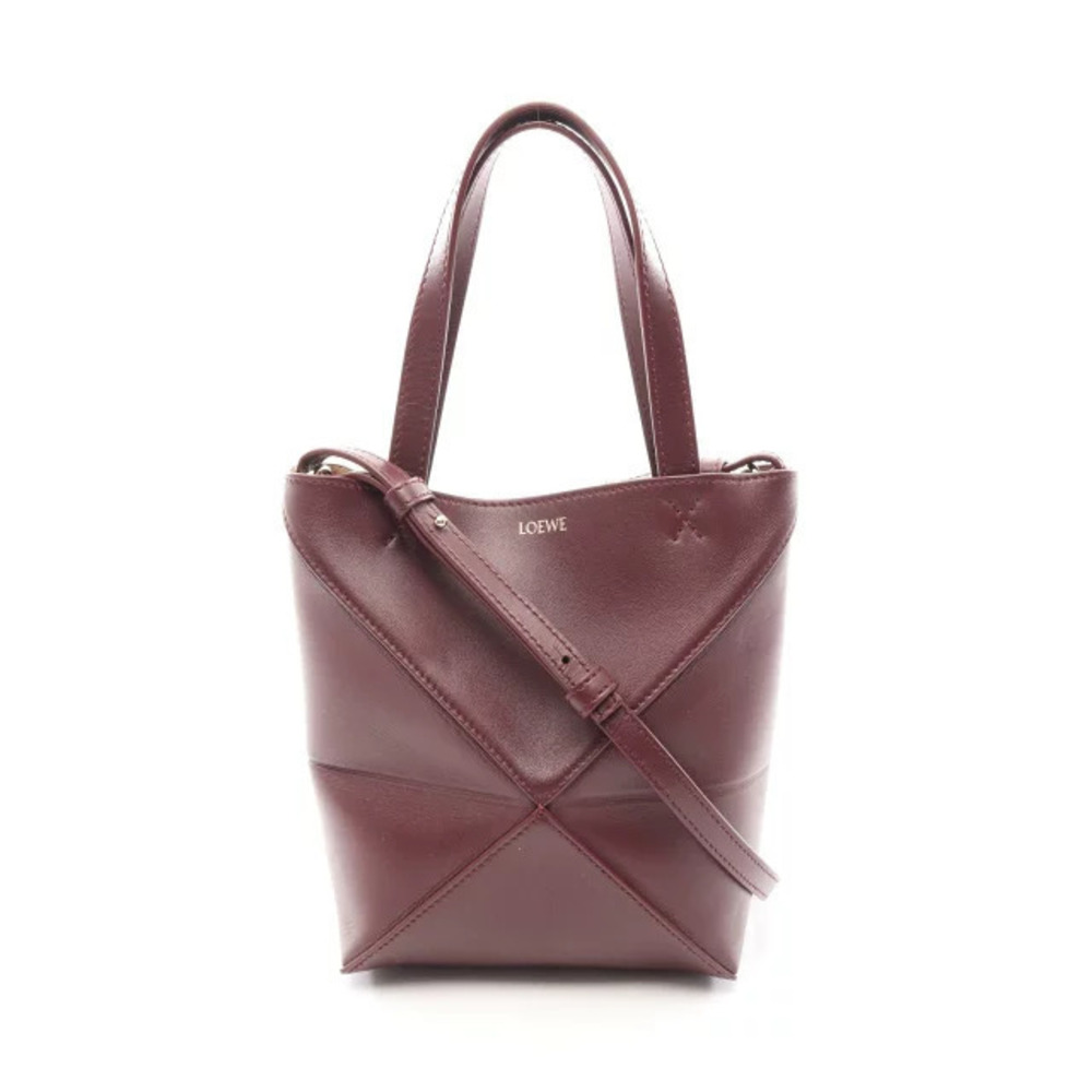 Loewe PUZZLE FOLD TOTE Handbag Leather Bordeaux Purple
